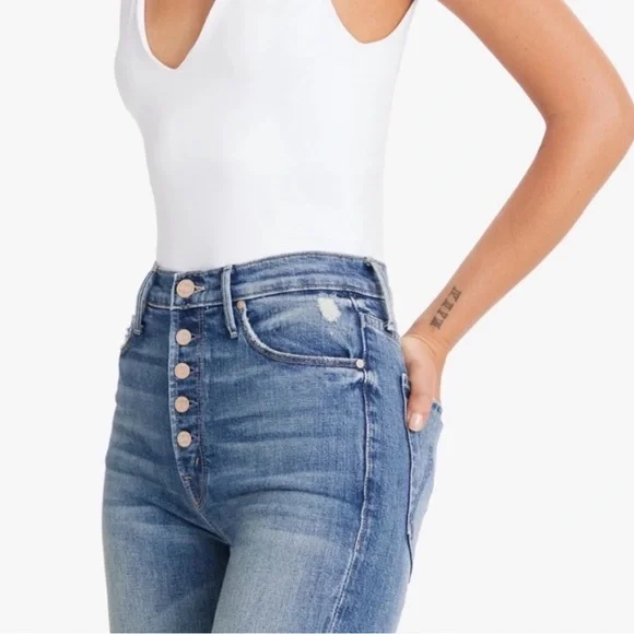 MOTHER The Pixie Dazzler Ankle Fray Straight Leg Jeans in Love Pop Size 26 CBK - Picture 11 of 12